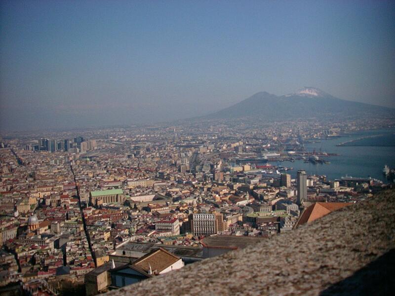 view from the top of Castel San Elmo to Naples and Vesuvio